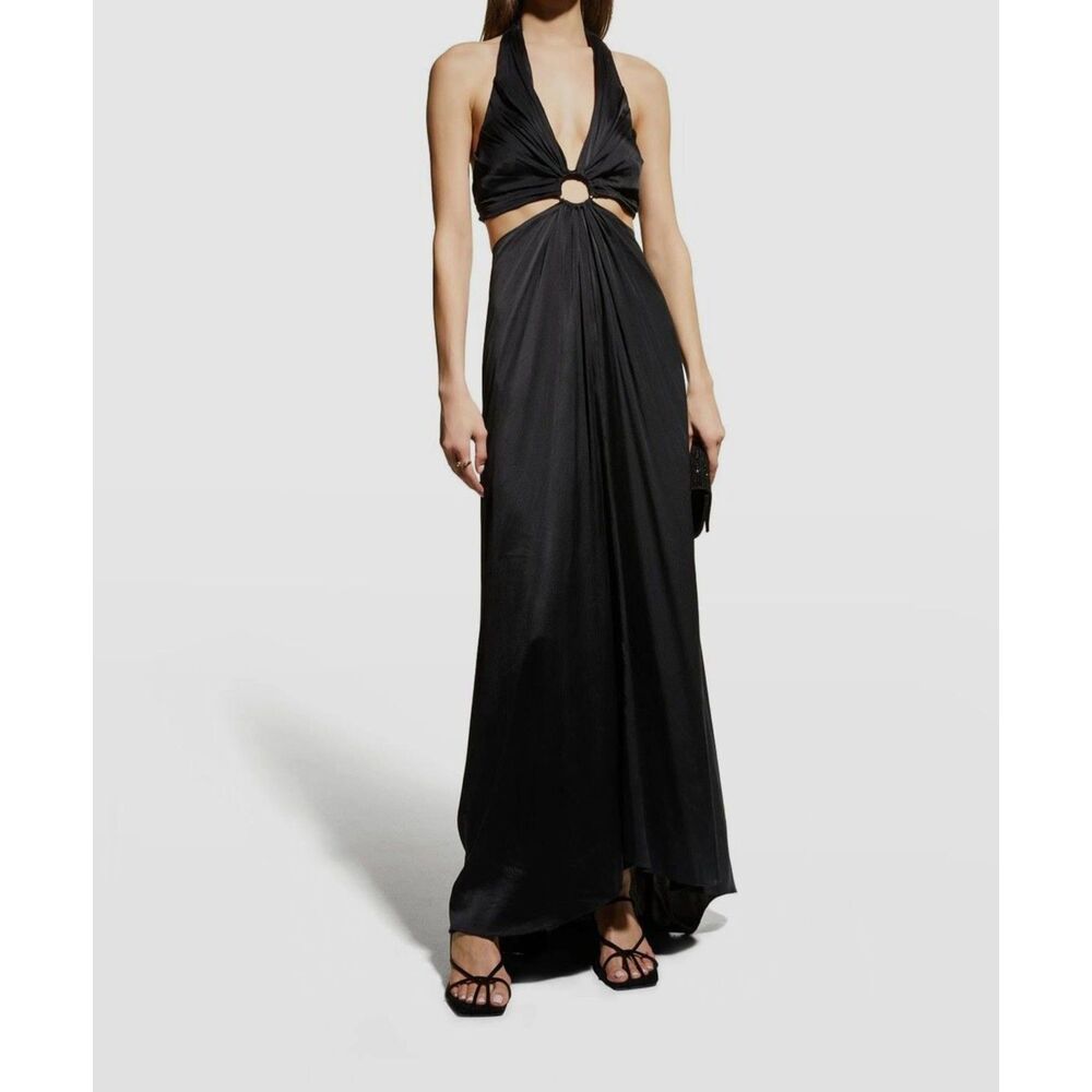 NICOLE MILLER COLLECTION Halter Cutout Maxi Dress Black P (Small)‎